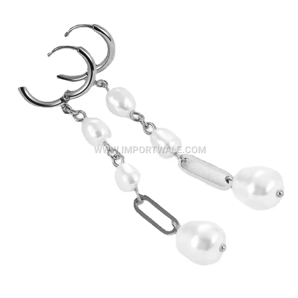 Geometric Long Tassel Drop Earrings Featuring Imitation Pearl Accents