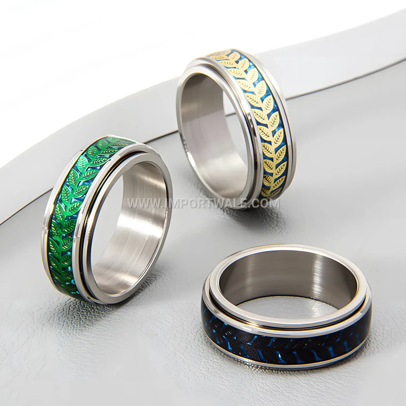 Rotating Olive Branch Stainless Steel Band Ring