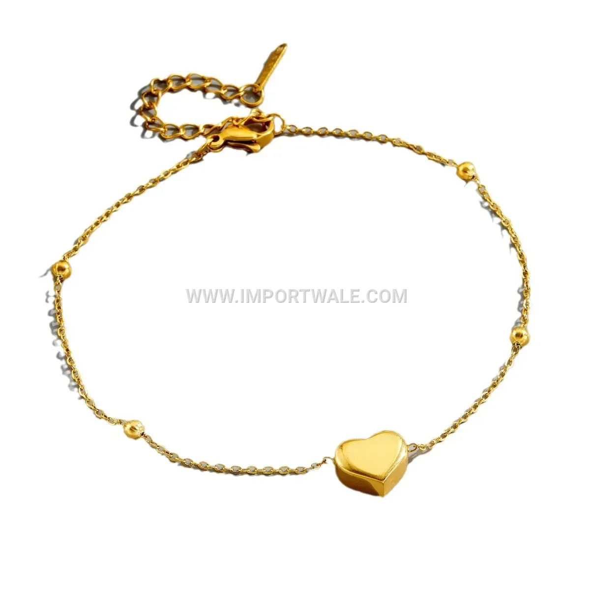 Elegant Gold Stainless Steel 3D Heart Charm Premium Anklet