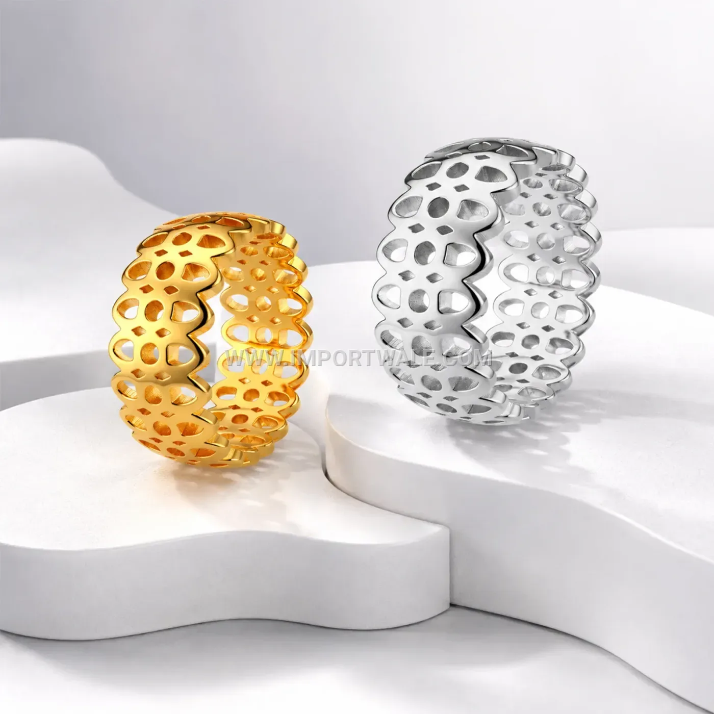 Vintage Cutout Filigree Stainless Steel Wide Band Ring