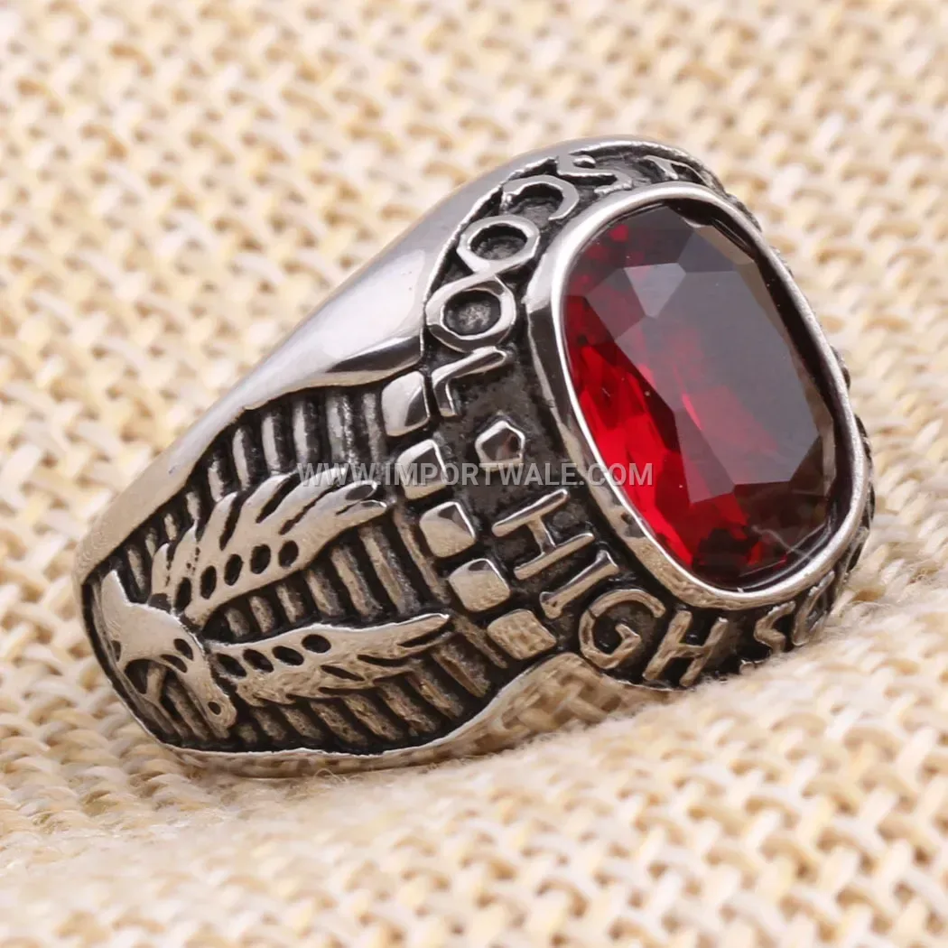 Antiqued Stainless Steel Double Eagle Military Signet Ring