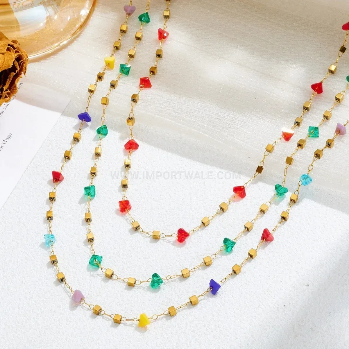Premium Stainless Steel Beaded Square Accent Jewelry Set