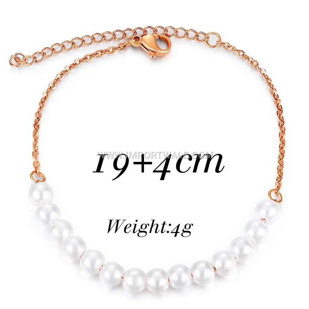 Adjustable Stainless Steel Pearl Charm Bracelet