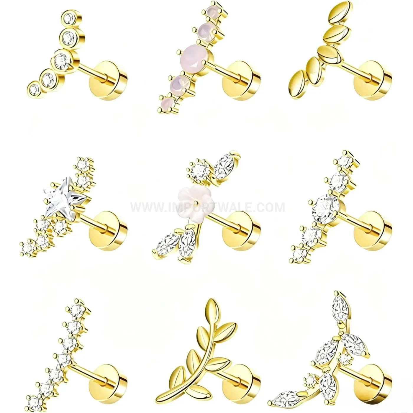 Stylish Stainless Steel Multi Shape Cartilage Earring Set