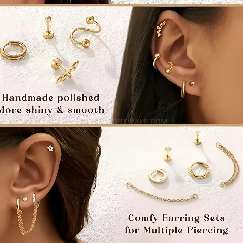 Chic Gold Plated Leaf Zircon Stainless Steel Earring Set