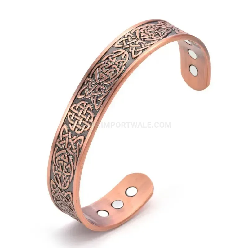 Patterned Copper Open Cuff Magnetic Therapy Bio Energy Bracelet