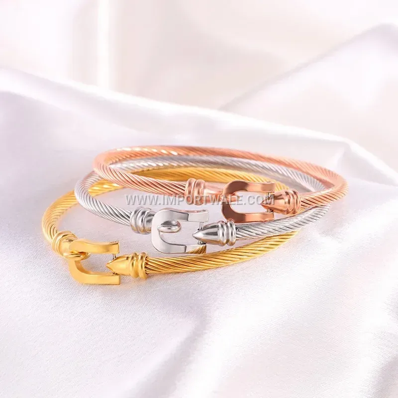 Waterproof Titanium Steel Horseshoe Clasp Accent Chain Bracelet