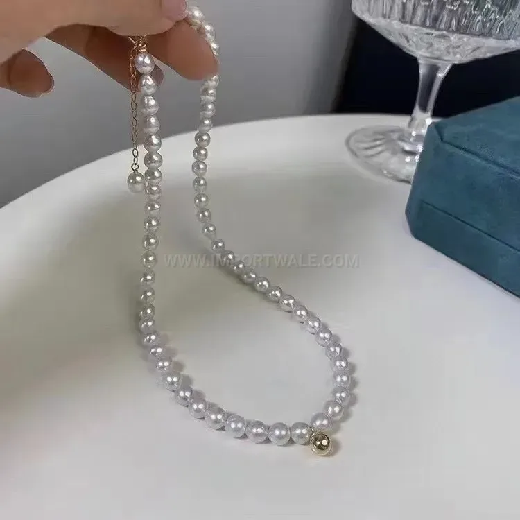 Classic Vintage French Style Faux Crystal Pearl Strand Choker Necklace
