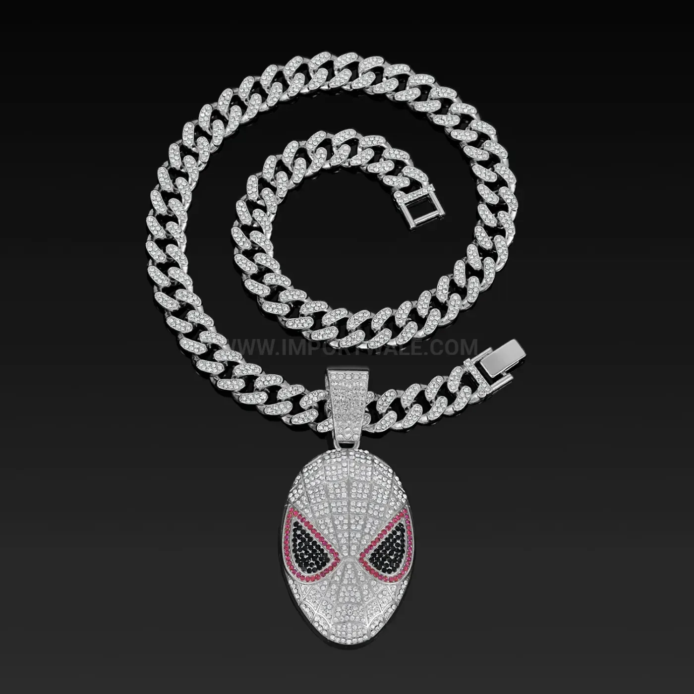 Iced Out Spider Mask Pendant Cuban Chain Necklace