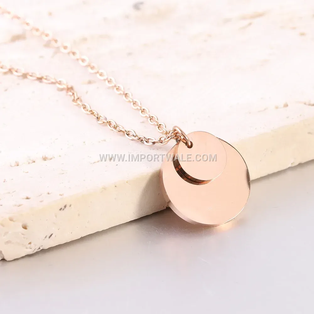 Minimalist Stainless Steel Double Circular Disc Pendant Necklace