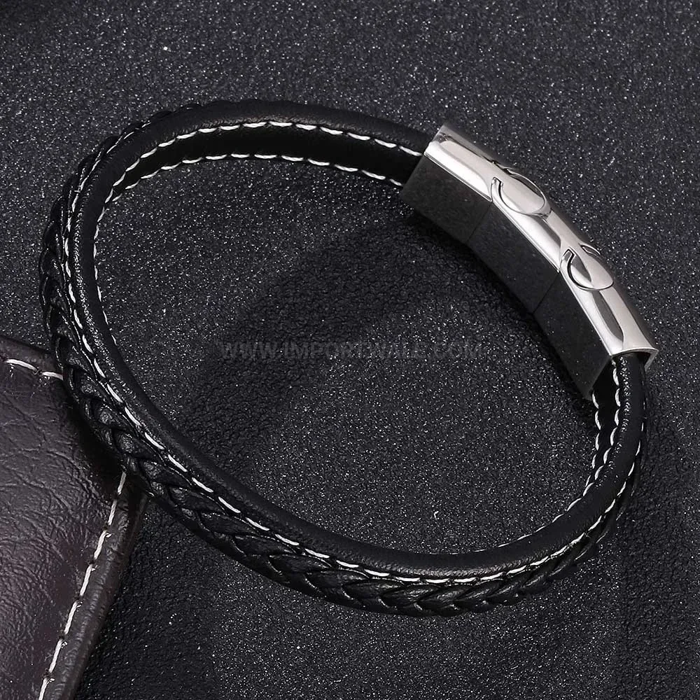 Textured Microfiber Leather Band with Three-Section Magnetic Clasp