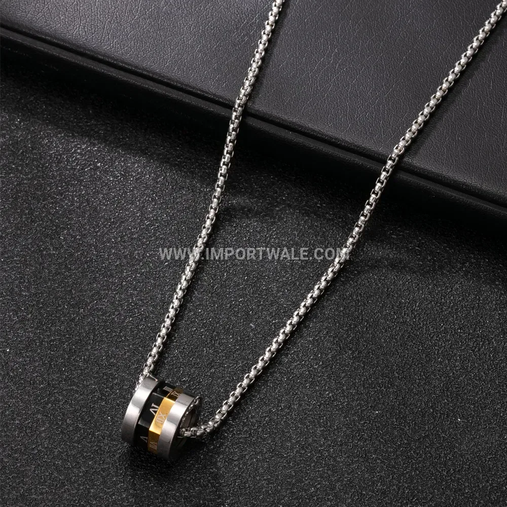 Spinning Roman Numeral Ring Pendant Stainless Steel Necklace