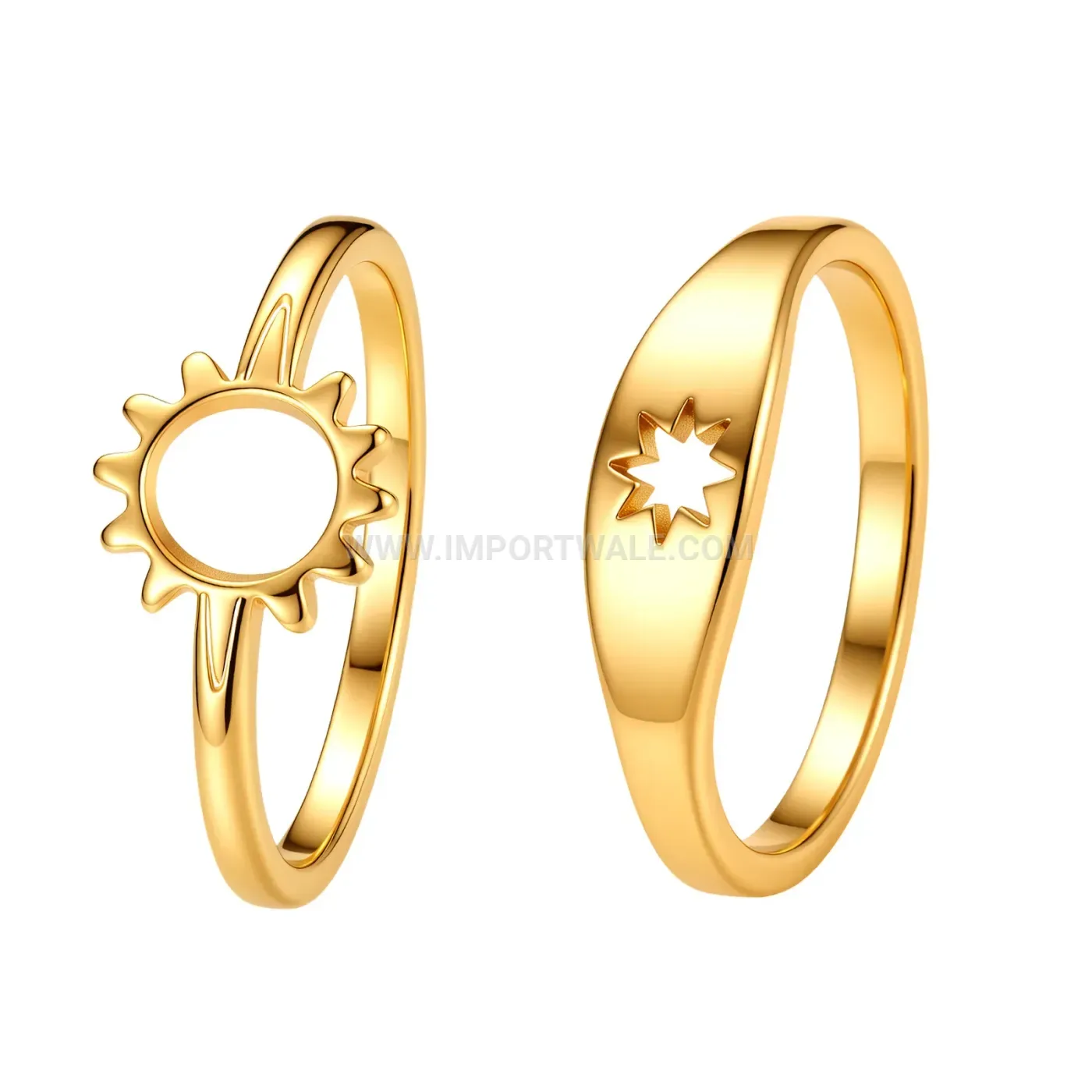 Sun and Moon Cutout Stainless Steel Stacking Couple Ring Set
