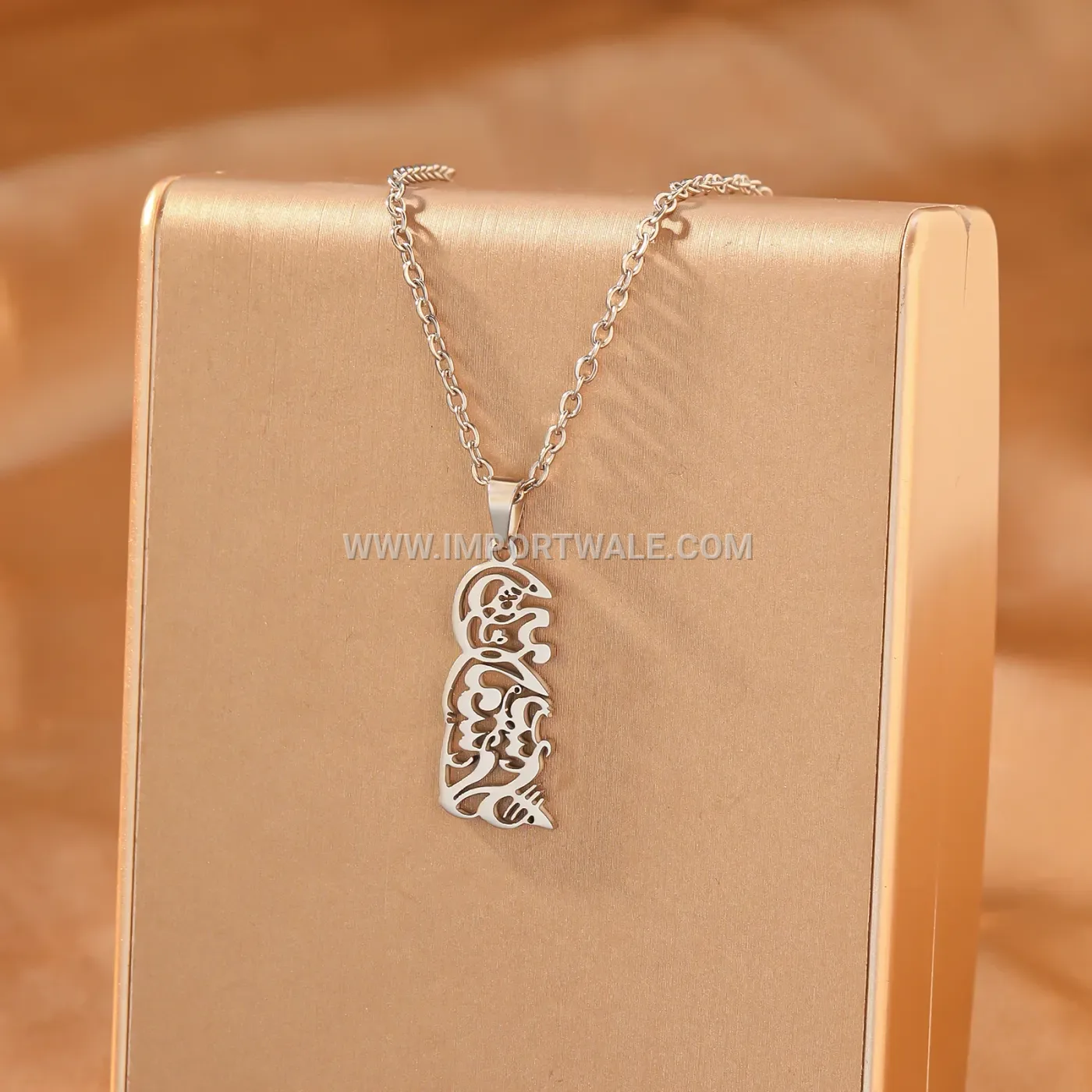 Hollow Gold Plated Arabic Calligraphy Stainless Steel Pendant Necklace