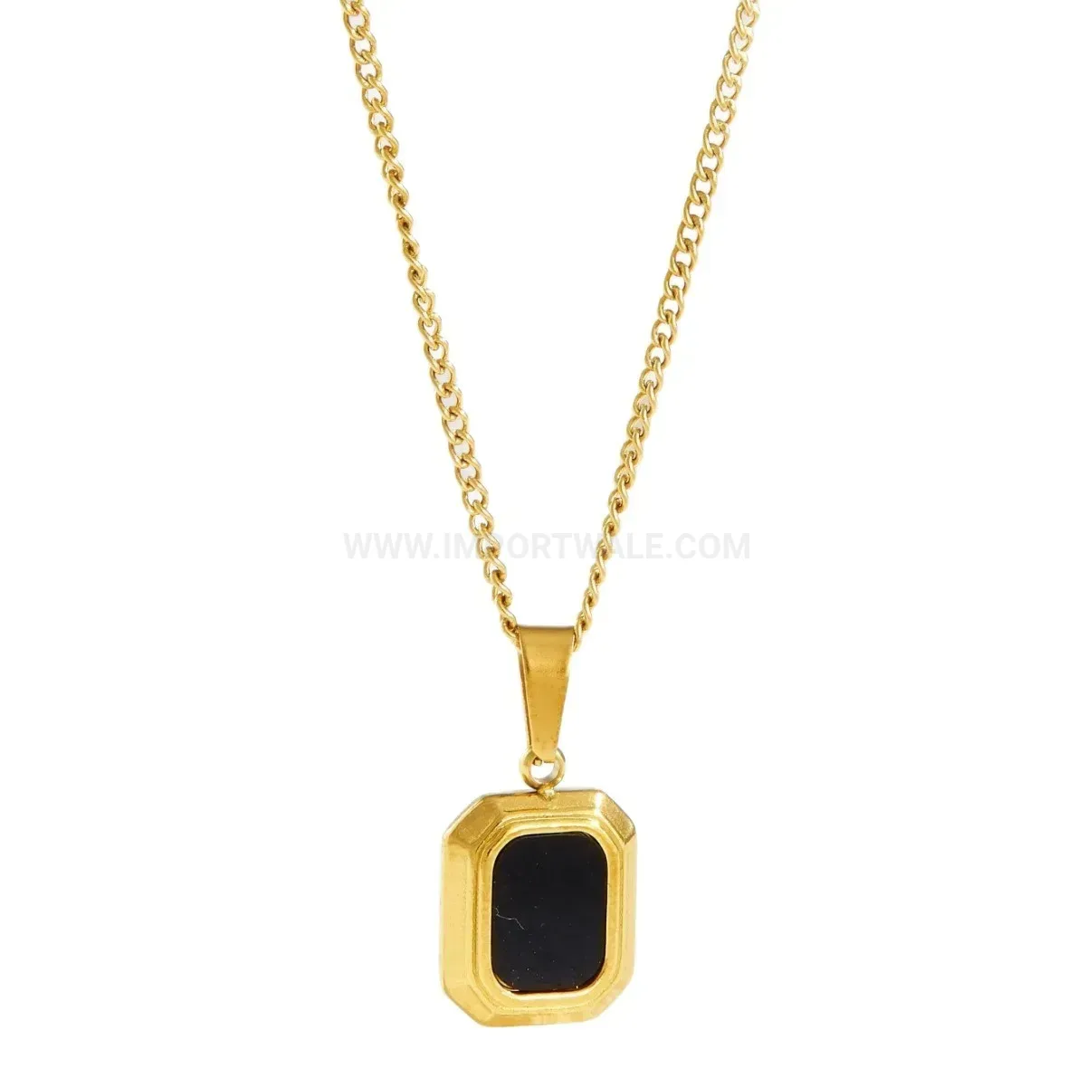 Minimalist Stainless Steel Black Square Pendant Necklace