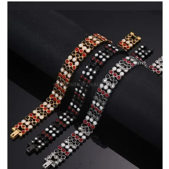 Trendy Triple-Row Gold Titanium Steel Bio Magnetic Bracelet