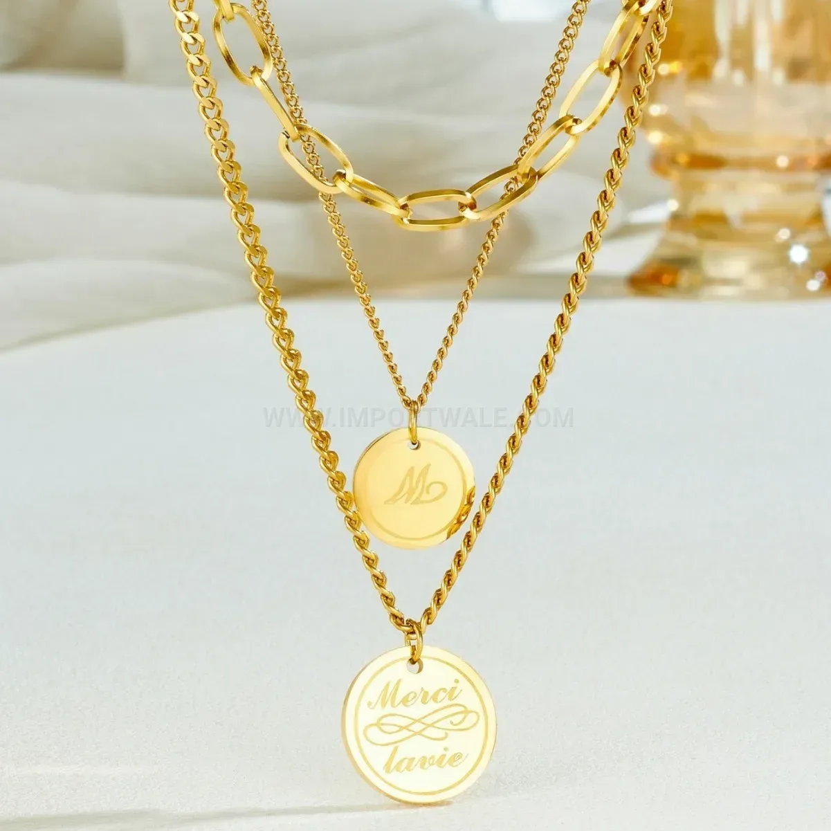 Modern Multi Layer Gold Plated Stainless Steel Coin Pendant Necklace