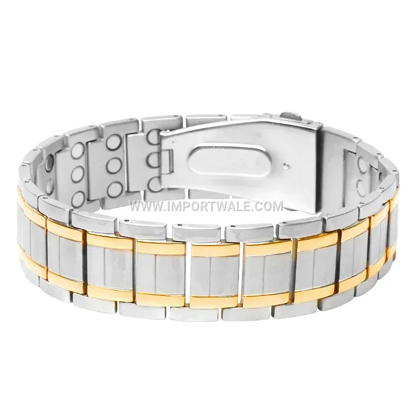 Textured Rhombus Pattern Stainless Steel Magnetic Link Bracelet