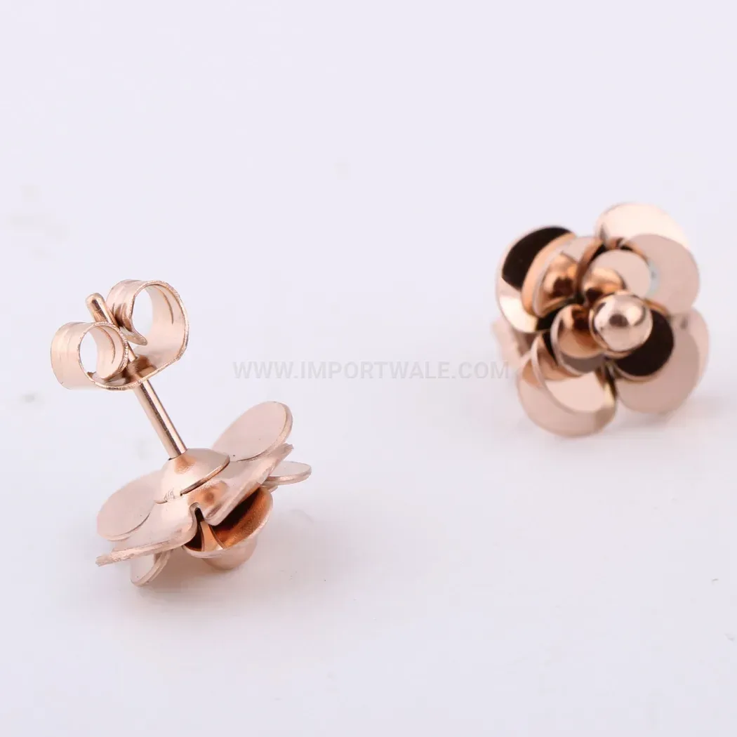 Premium Stainless Steel Camellia Rose Gold Floral Stud Earrings