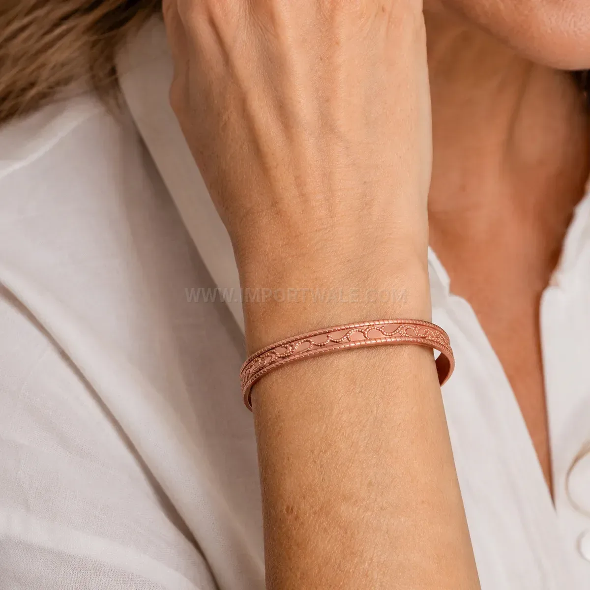Vintage Floral Engraved Copper Adjustable Open Cuff Bracelet