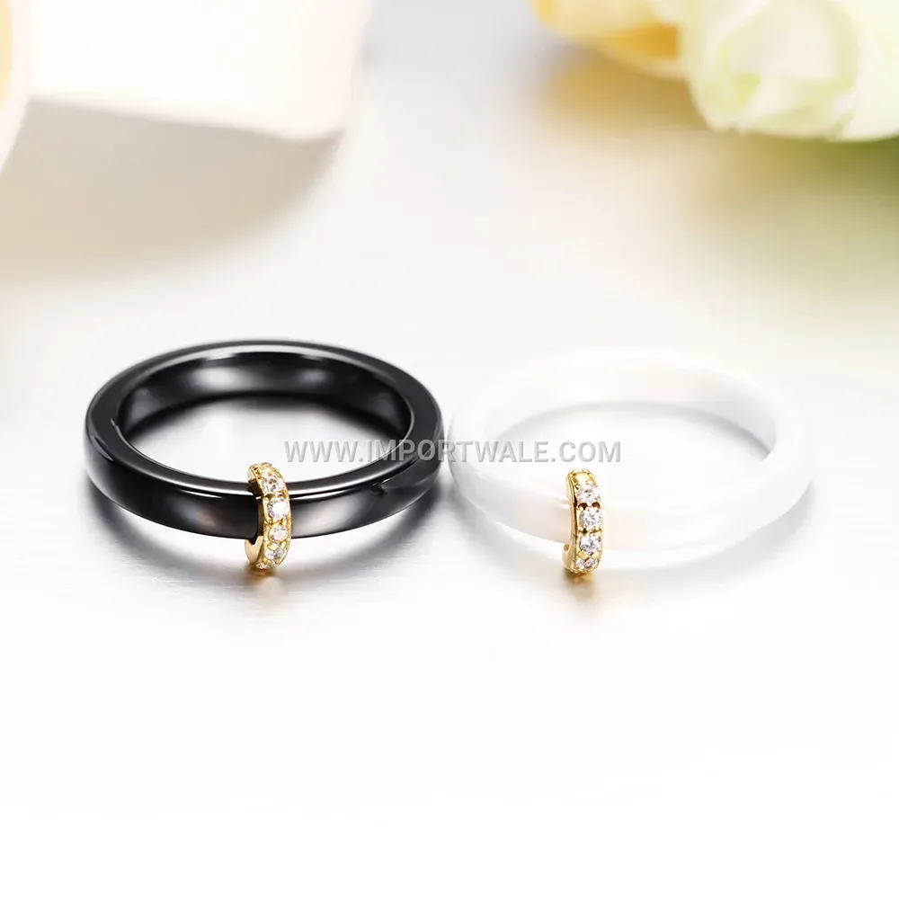 Slender 3mm Ceramic and Copper Ring with Pave Zirconia