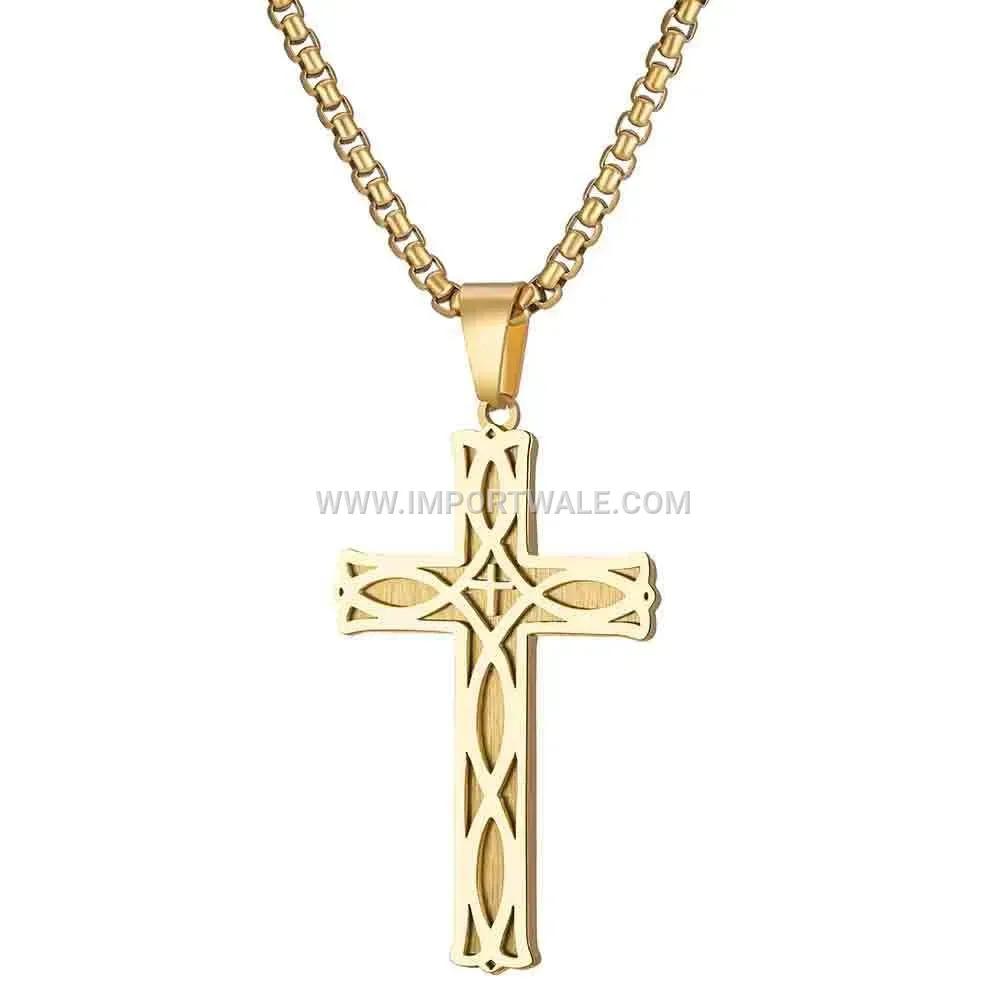 Sleek Stainless Steel Irish Knot Cross Pendant Necklace