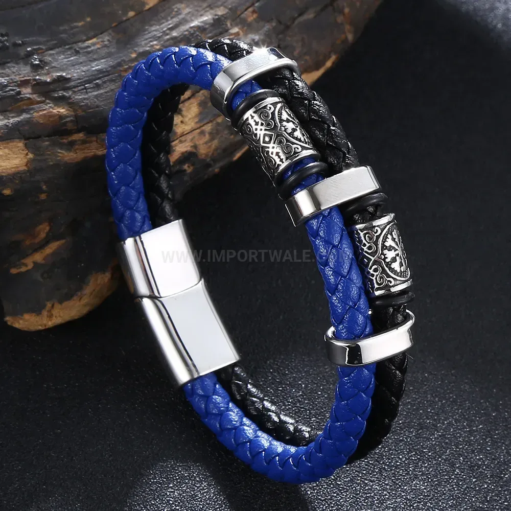 Steel Magnetic Clasp Leather Bracelet for Men