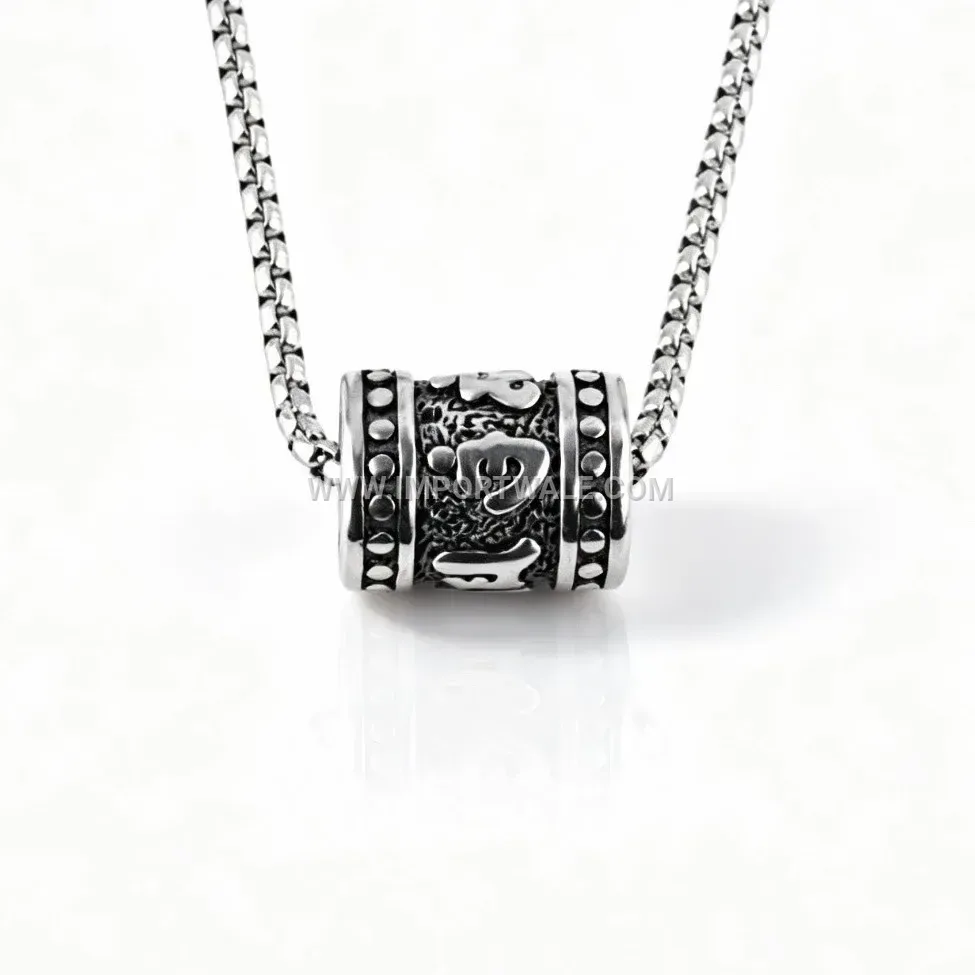 Vintage Style Stainless Steel Cylinder Mantra Pendant