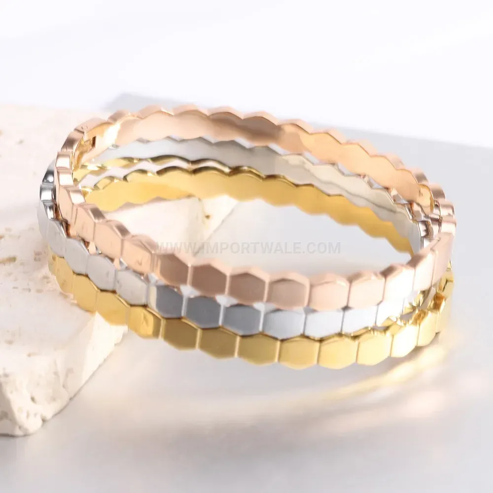 Fashion Geometric Stainless Steel Honeycomb Hinged Bangle