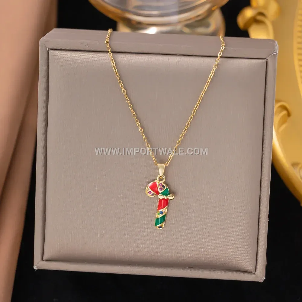 Festive Gold Plated Stainless Steel Christmas Pendant Link Chain Necklace