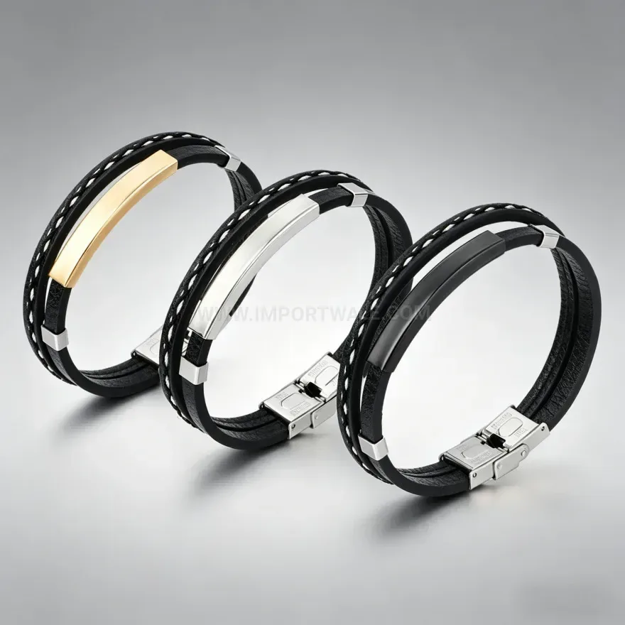 Stylish Handcrafted Braided PU Leather Magnetic Clasp Bracelet