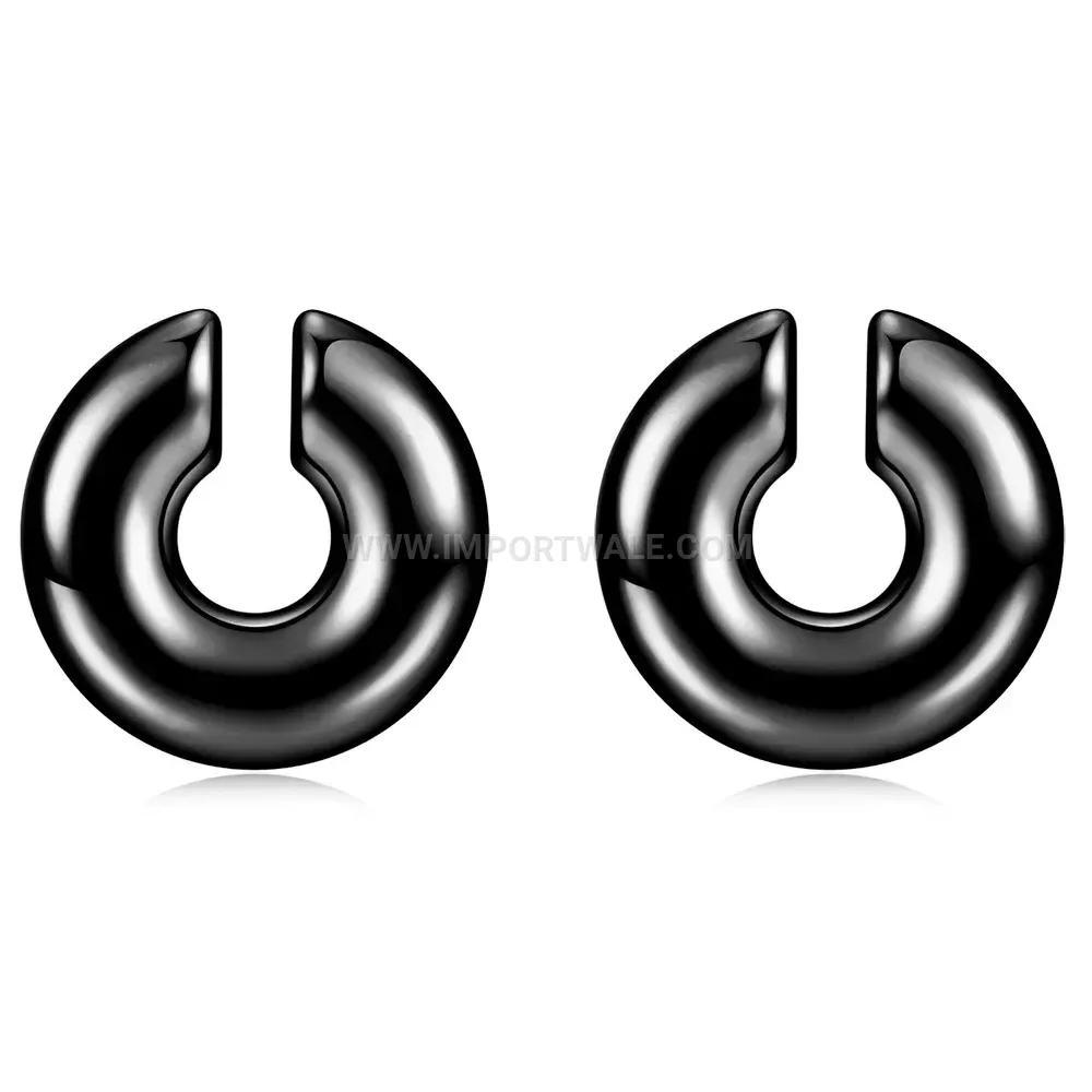 Minimalist Stainless Steel Thick Hollow Cylinder Hoop Clip Earrings