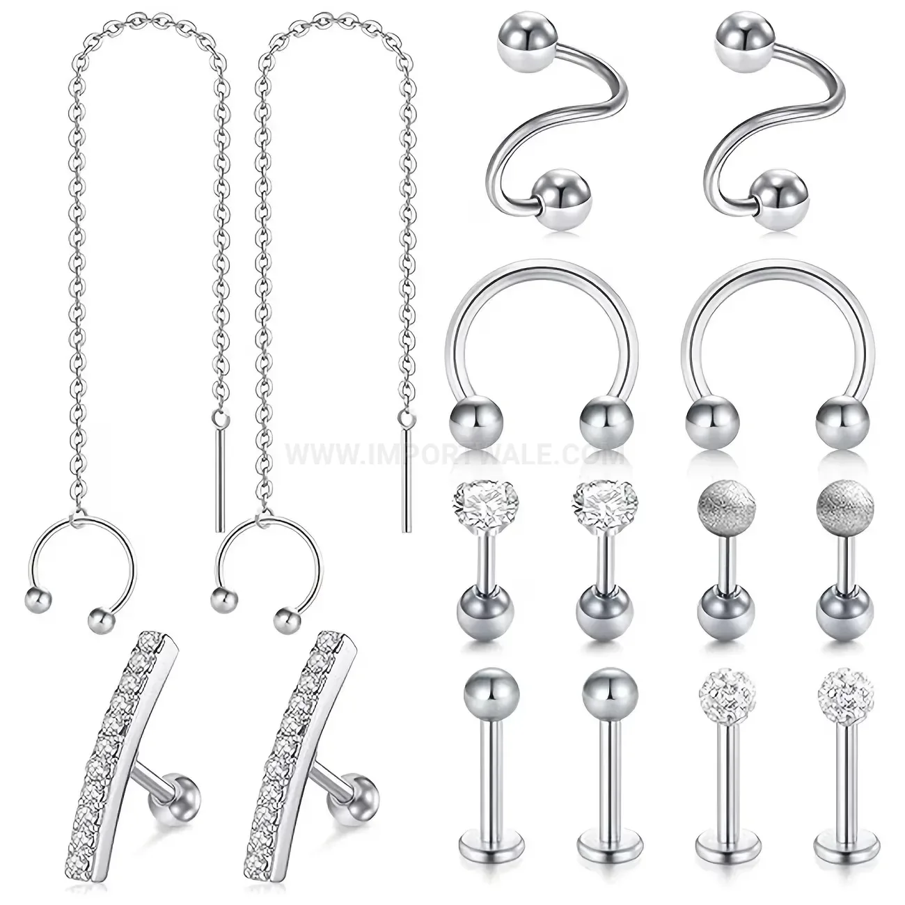 Stylish Minimalist Stainless Steel Curved Bar C-Shaped Piercing Jewelry Set