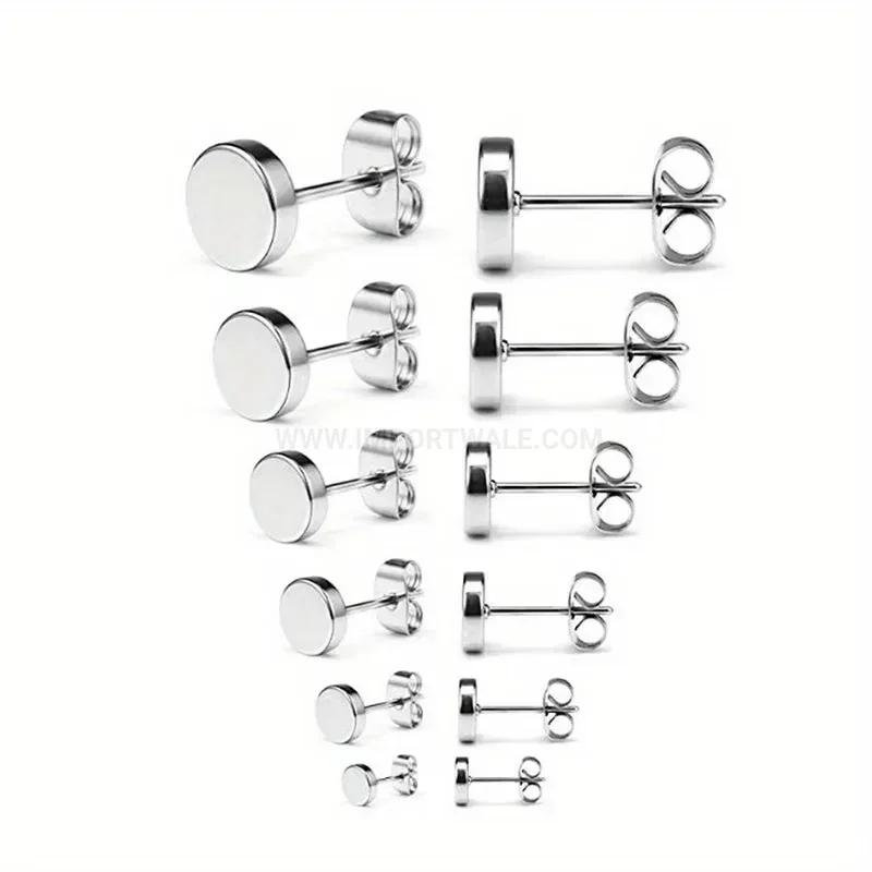 Stylish Minimalist Stainless Steel Disc Stud Piercing Earrings