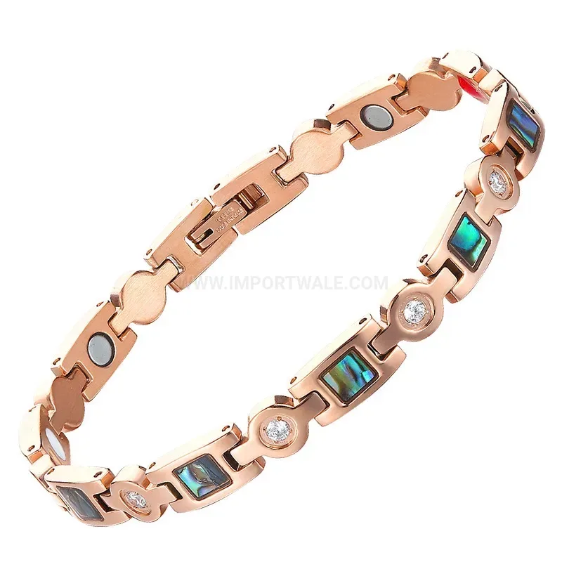 Stylish Shell Inlaid Titanium Bio Magnetic Couple Bracelet