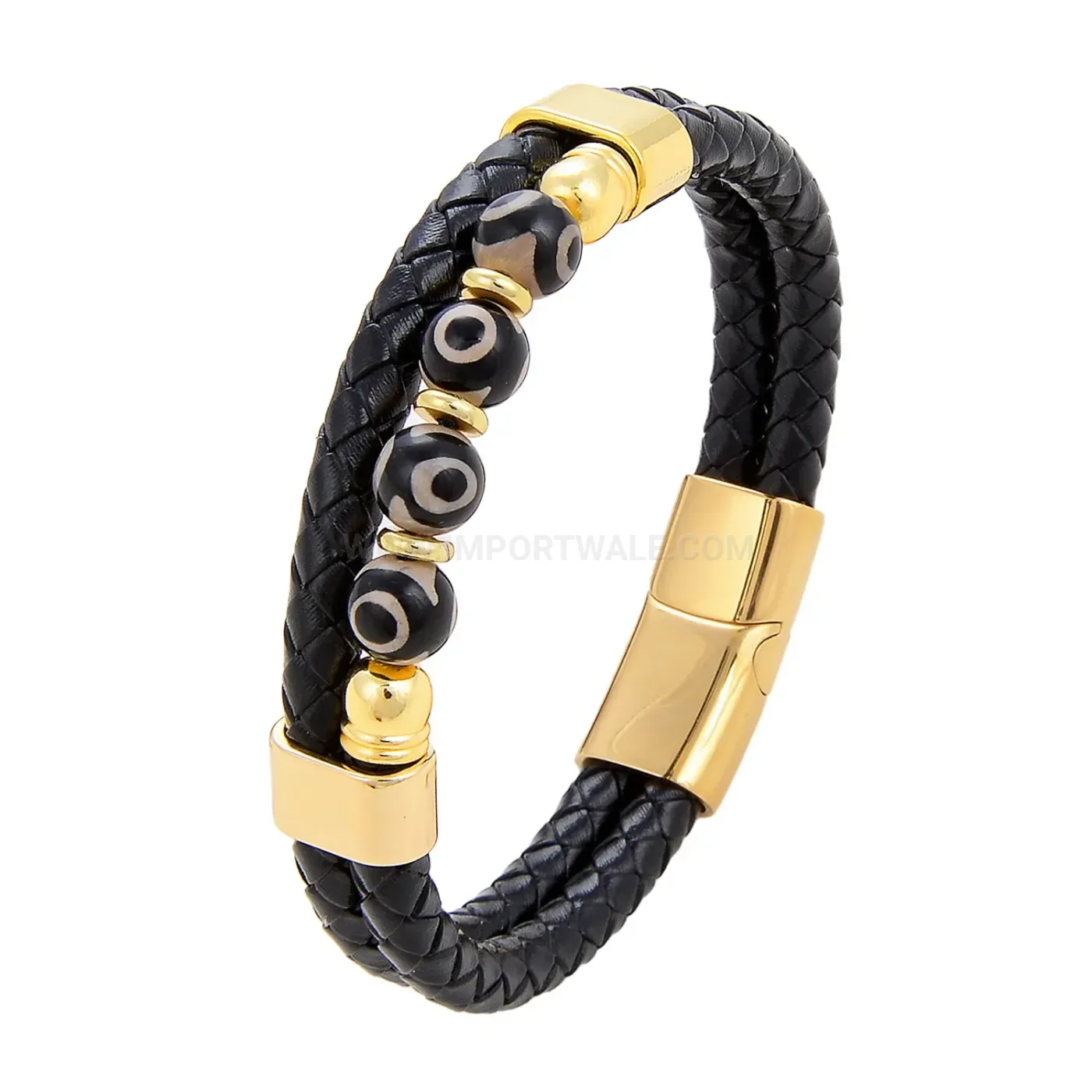 Handcrafted Braided Leather Wristband with Stainless Steel Magnetic Closure