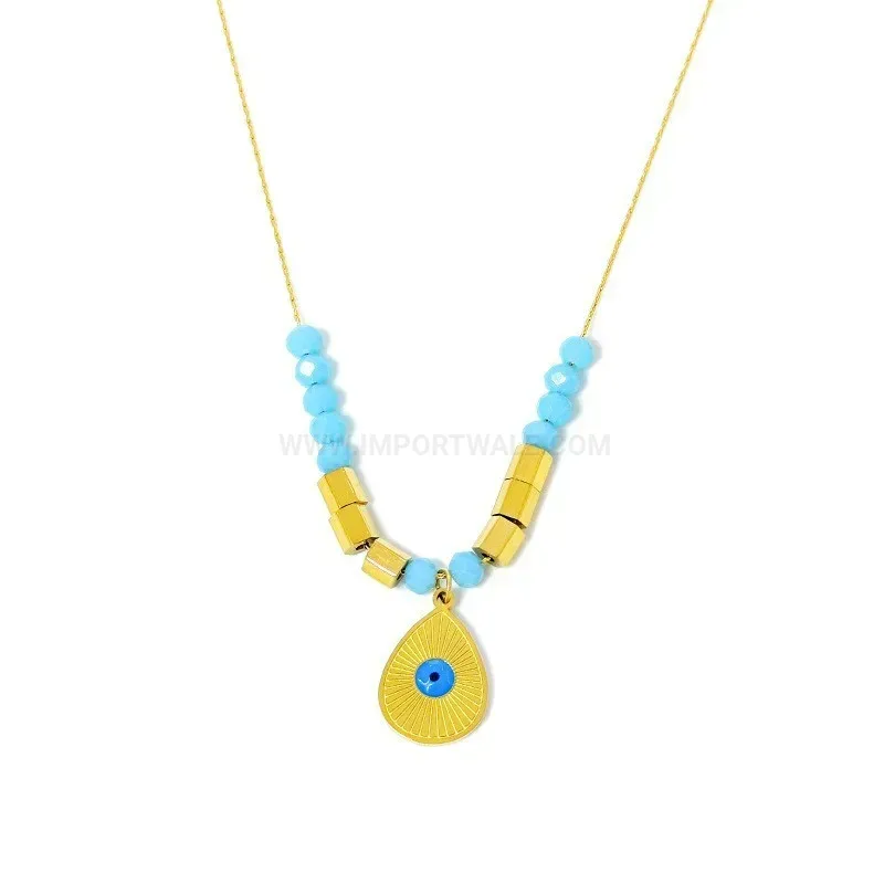 Classic Blue Evil Eye Teardrop Pendant Gold Plated Stainless Steel Necklace
