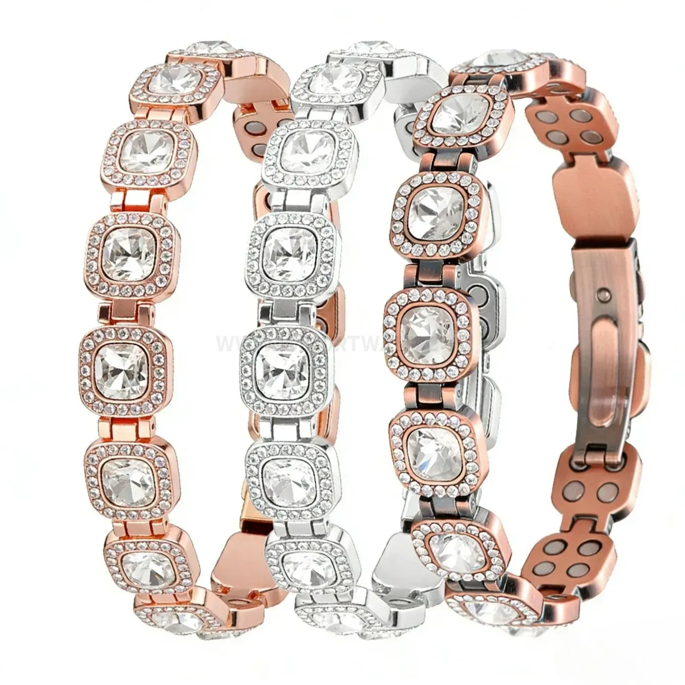 Rose Gold Plated Copper Bio Magnetic Bracelet with Rhinestones