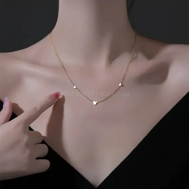Premium Gold Titanium Steel Triple Heart Pendant Necklace