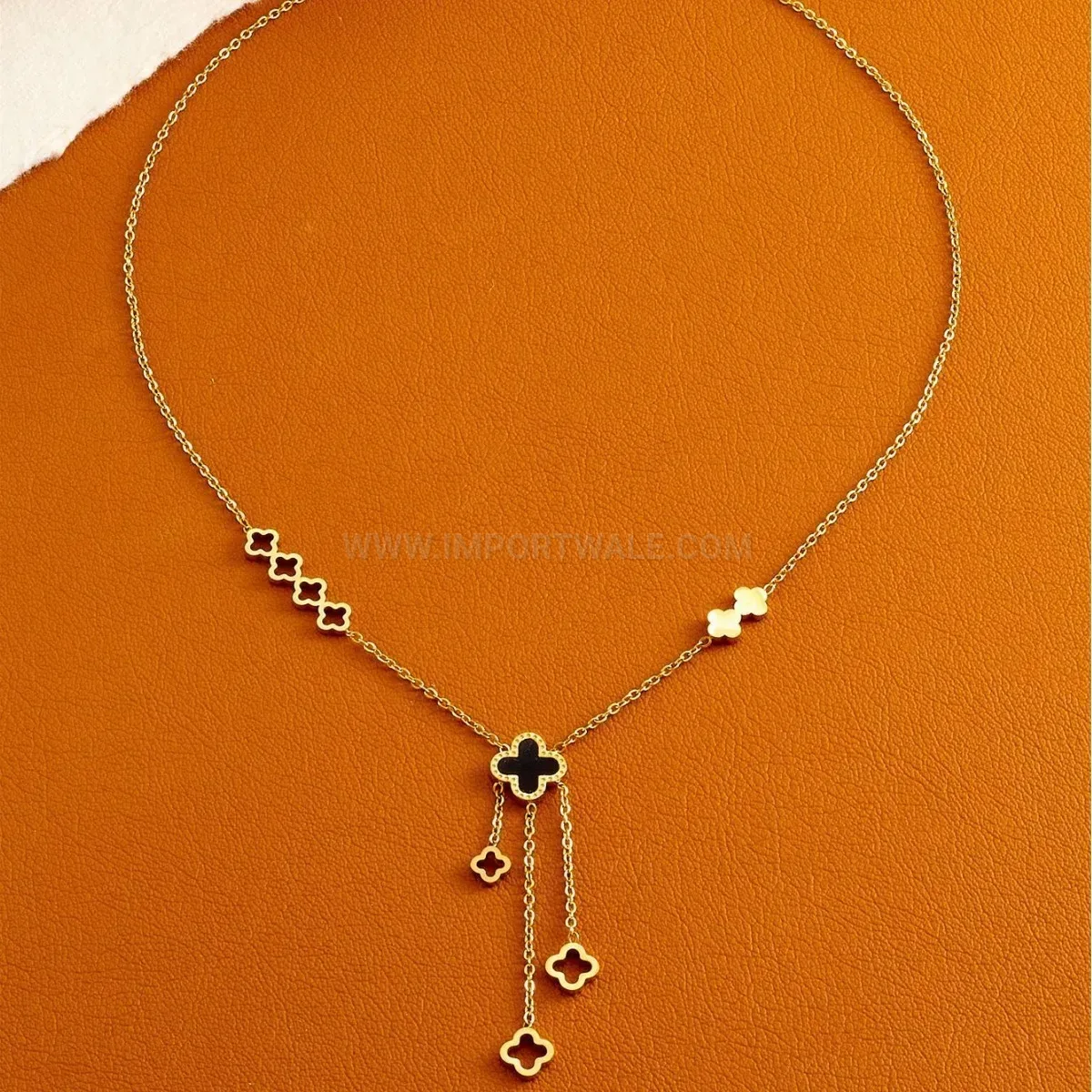 Fashion Titanium Steel Four Leaf Clover Tassel Pendant Necklace