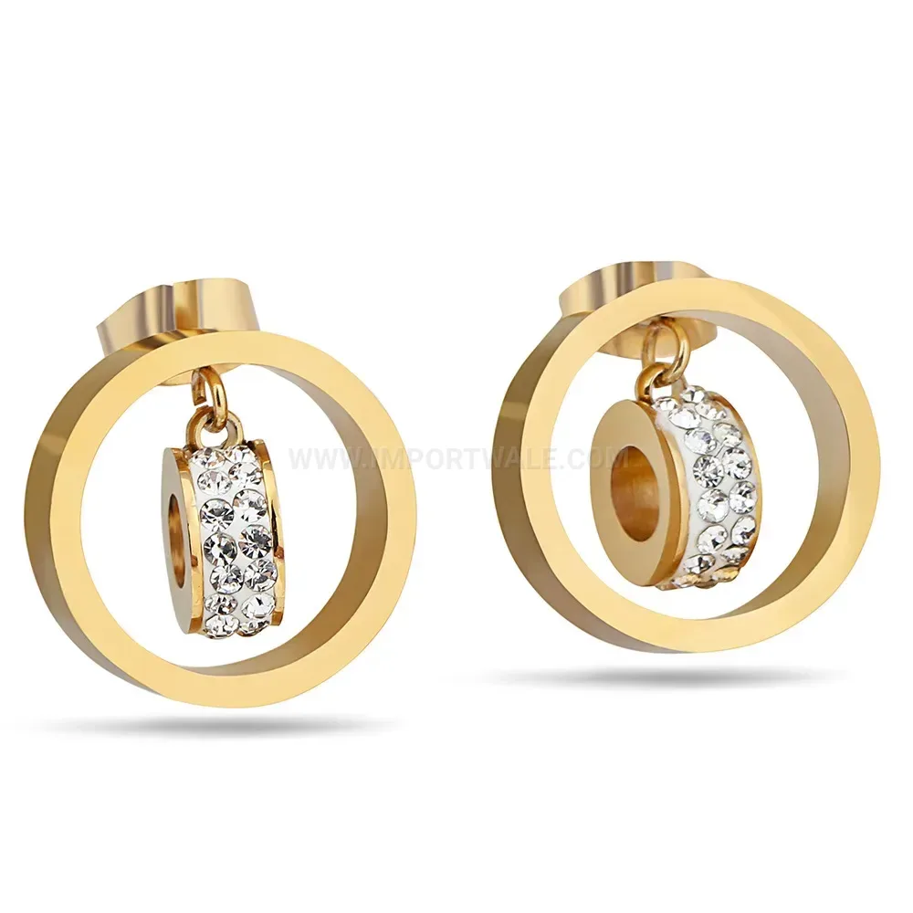 Bold Multi-Layer Cutout Crystal Round Stainless Steel Stud Earrings