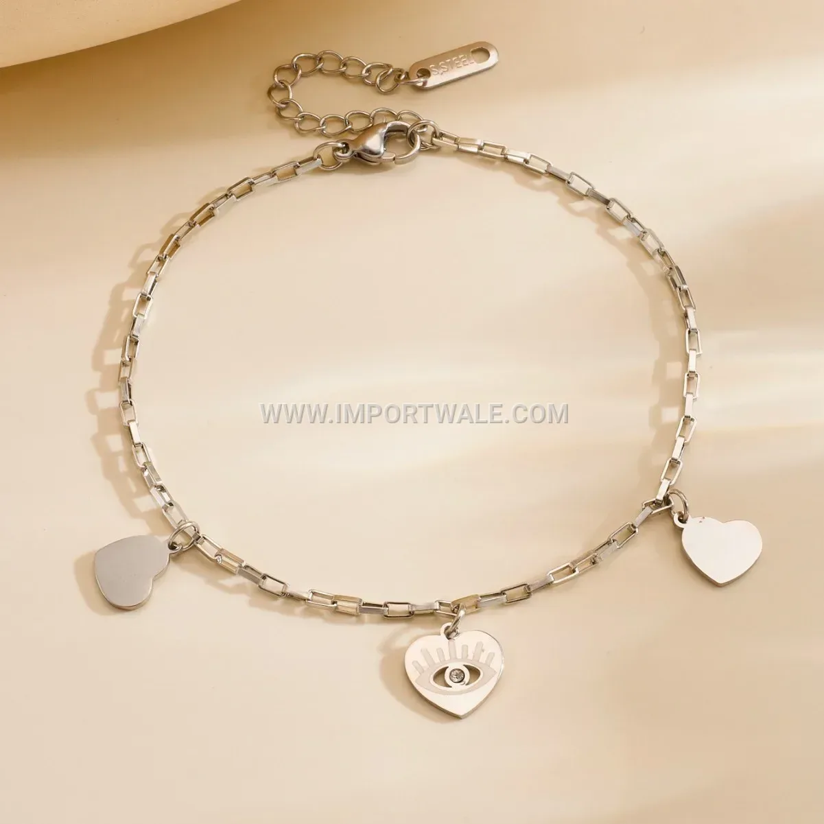 Double Layer Heart Pendant Stainless Steel Anklet