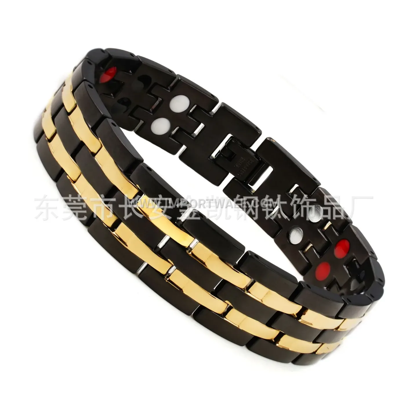 Men's Double Row Geometric Magnetic Steel Bracelet