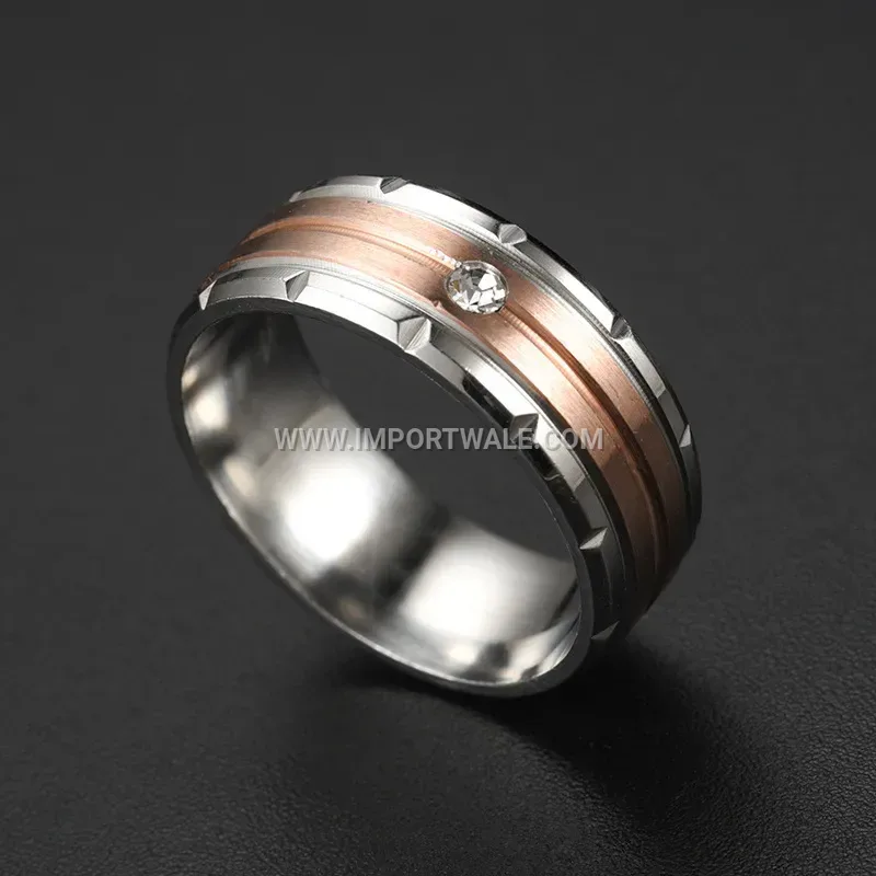 Two-Tone Stainless Steel Rhinestone Band Ring