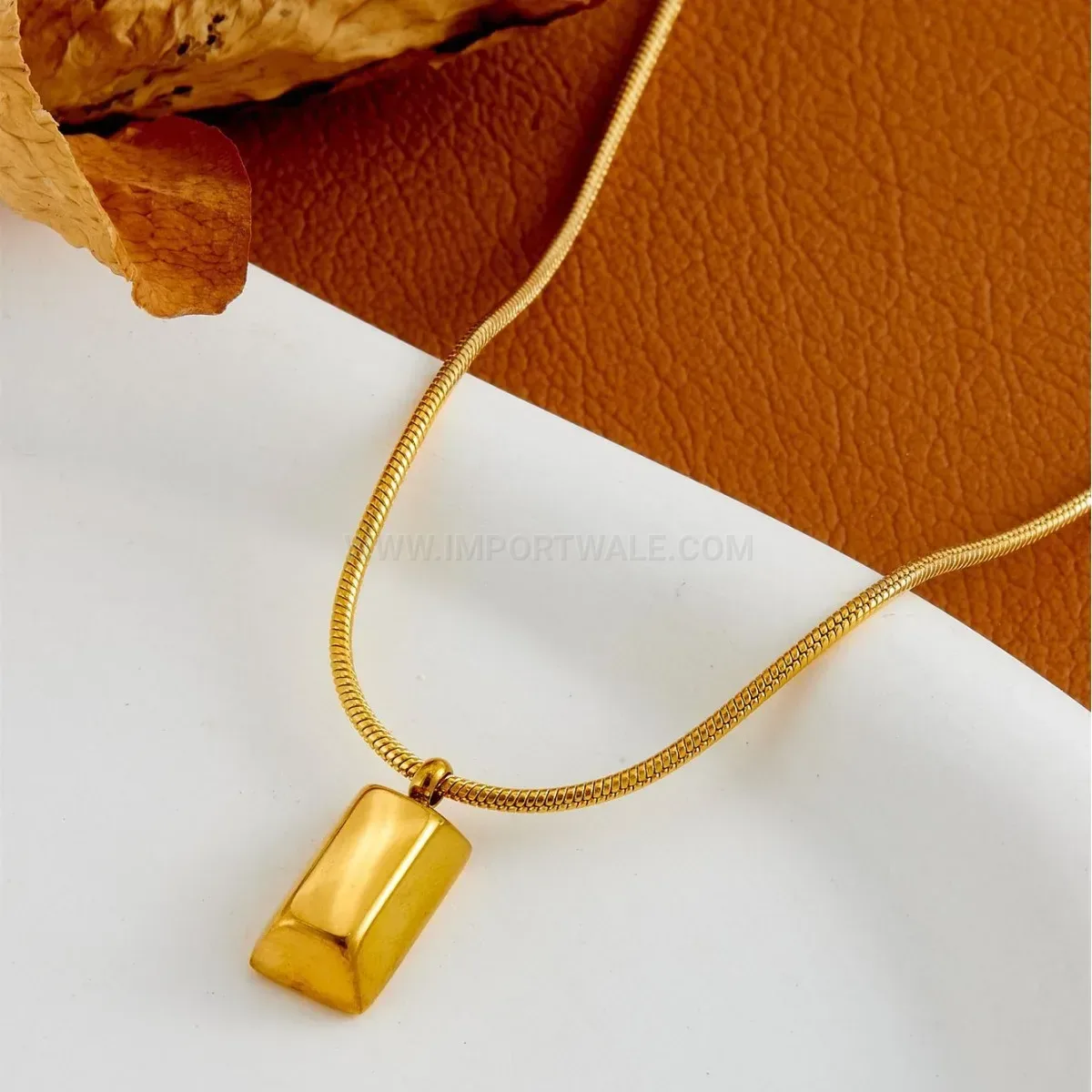 Classic Gold Titanium Steel Bar Pendant Snake Chain Necklace