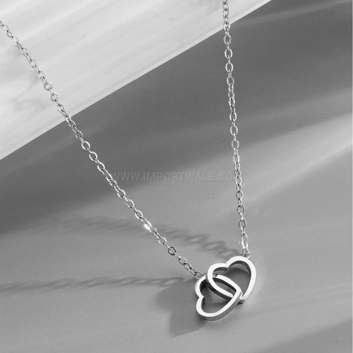 Double Ring Heart Pendant Titanium Steel Clavicle Chain