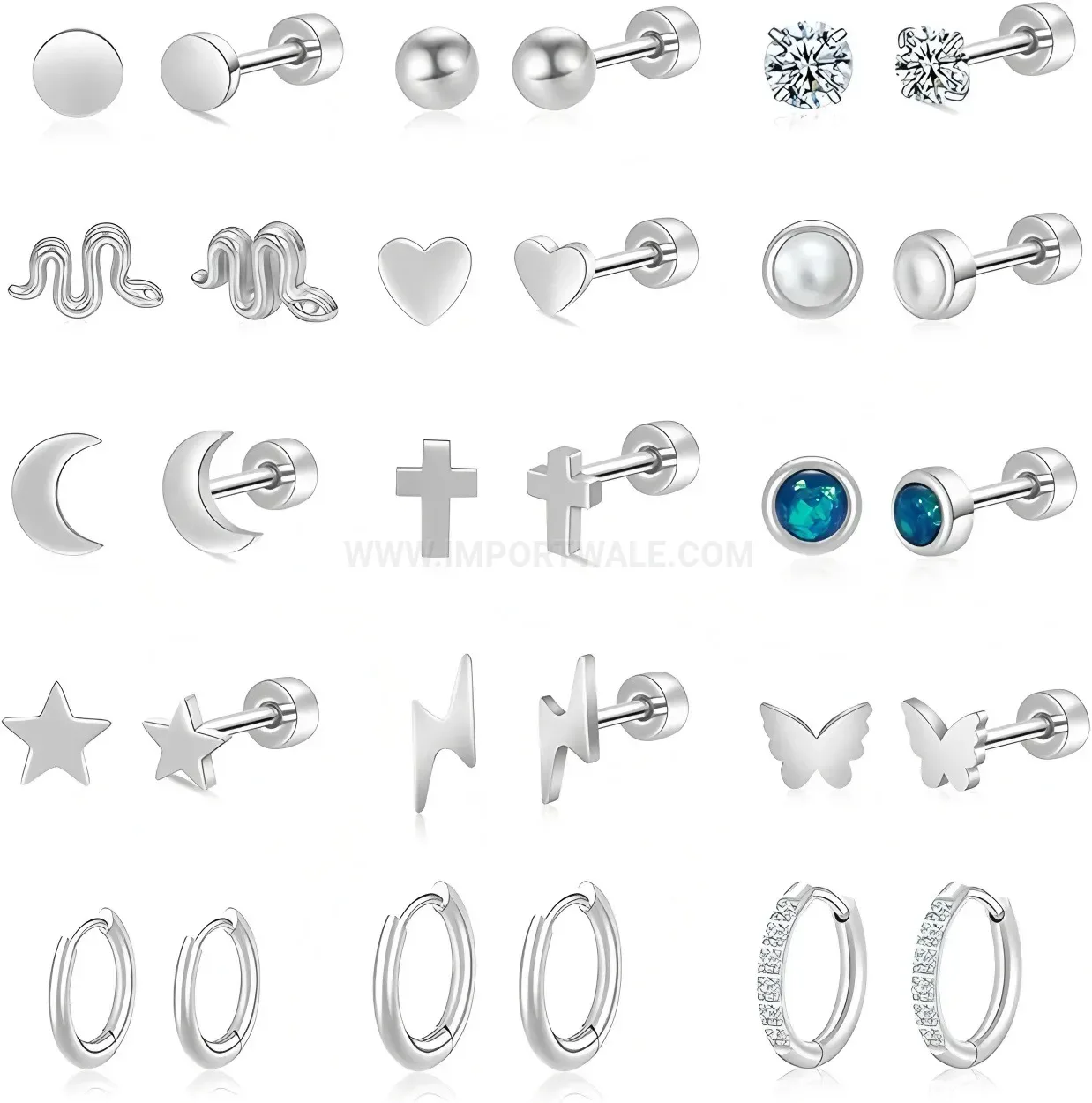 Designer Flat Back Stainless Steel Threaded Piercing Stud Set