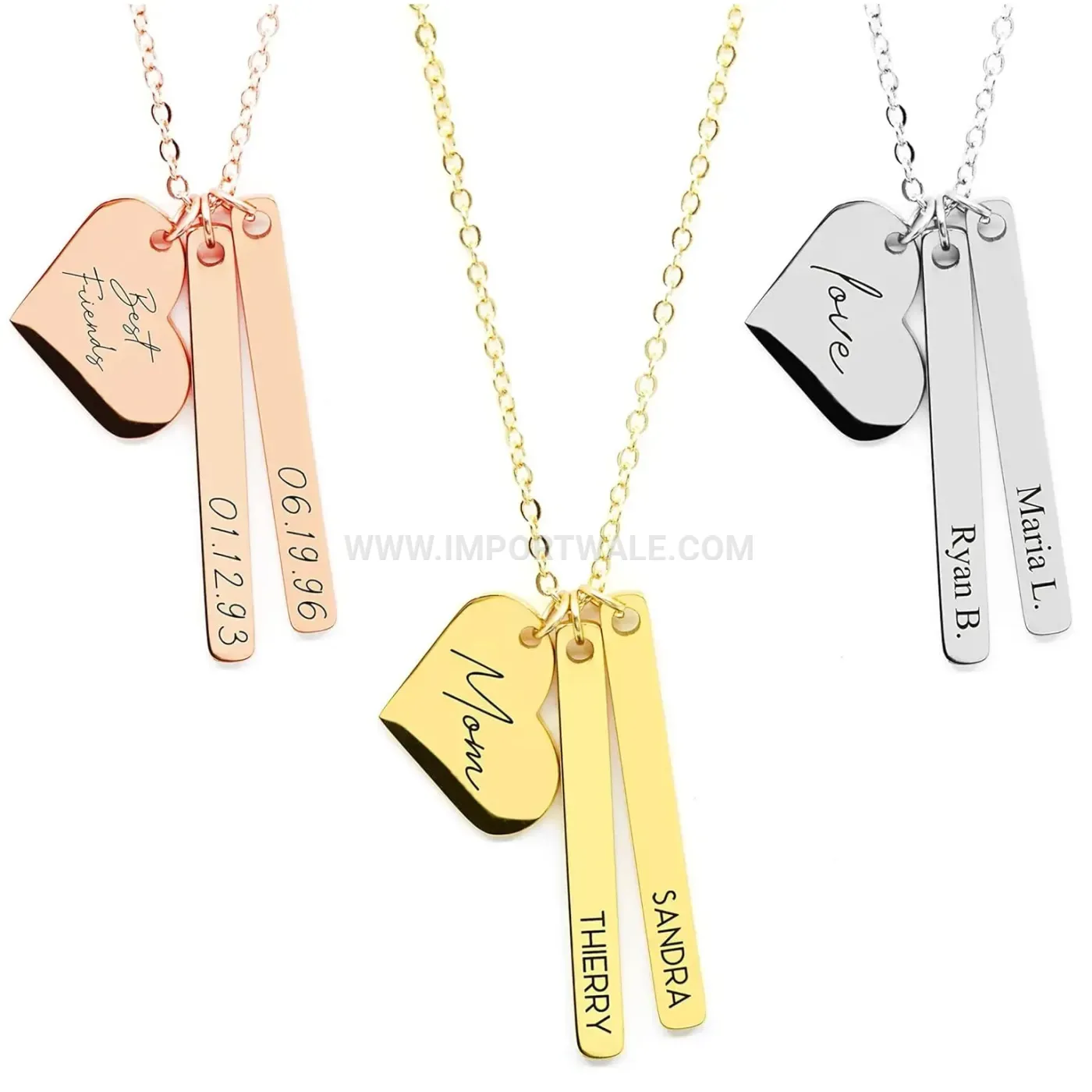 Heart and Bar Charm Stainless Steel Pendant Necklace