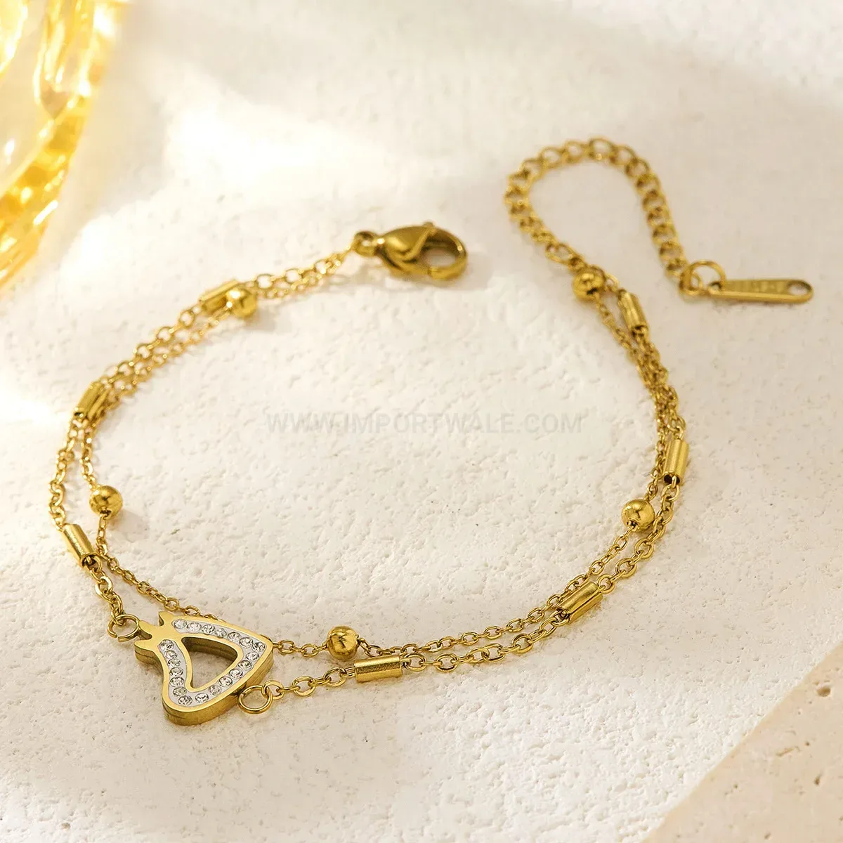 Double Layer Stainless Steel Letter D Rhinestone Accent Charm Bracelet