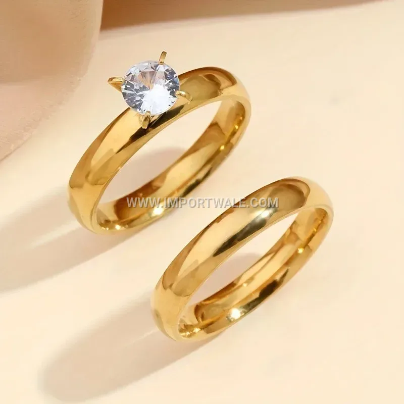 Zircon Studded Gold Plated Matching Couple Rings